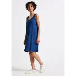 Sommerkleid STREET ONE, Damen, Gr. 42, EURO-Größen, blau (dodger blau), Stoff, 75% Viskose, 20% Polyester, 5% Elasthan, unifarben, normal knielang, V-Ausschnitt, Bündchen, Kleider Sommerkleid, soft und trageangenehm
