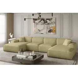 Wohnlandschaft U-Form CELES in Stoff Scala Limette in grün von Fun Möbel