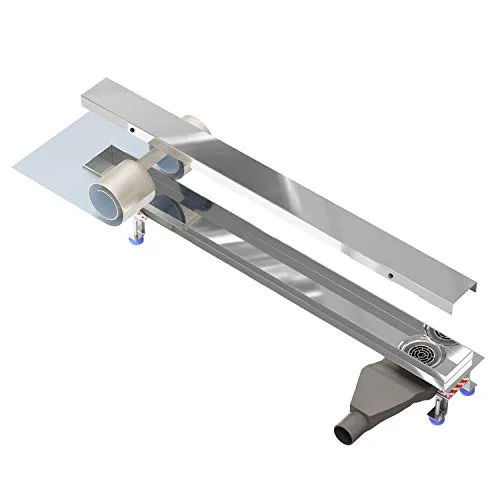 Nordona extraflache Edelstahl Duschrinne Complete Basic HG Länge: 70 cm Inkl. Blende Klassisch-Hochglanz Abgang Seite Niederprofilsiphon Einbautiefe nur 6 cm