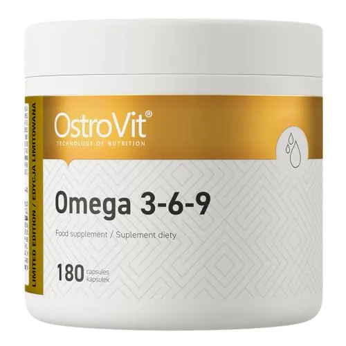 Omega 3-6-9 + Vitamin E 180 Kapseln Softegls | Fischöl 400 mg + Leinsamenöl 300 mg + Sonnenblumenöl 290 mg | Alpha Linolensäure, Linolsäure, Ölsäure, EPA & DHA OstroVit