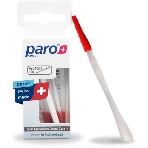 ParoSwiss Deutschland GmbH paro brush-sticks Kunststoff-Zahnstocher 10 Stk. - Interdentalzahnbürsten - 10 beflockte Kunststoff-Zahnstocher für eine gründliche Zahnreinigung und einfachen Zugang zu schwer erreichbaren Stellen.