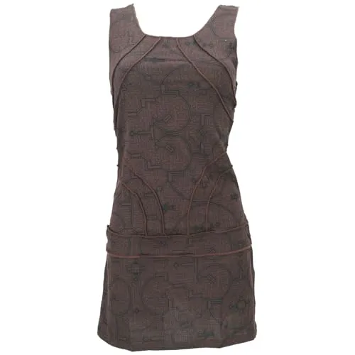 GURU SHOP Ethno Minikleid, Festival Goakleid mit Overlock - Braun/beige, Damen, Baumwolle, Size:S