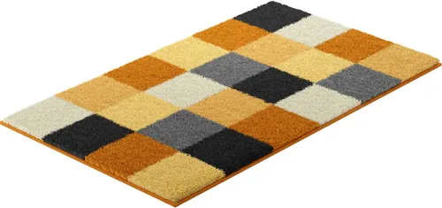 Xxxl Badteppich Bona, Gelb, Schwarz, Weiß, 80x140 cm - Stylischer Badteppich in Karo-Design, rutschfest und für Fußbodenheizung geeignet. Oeko-Tex® Standard 100, Made in Europe - ideal für Ihr Badezimmer!