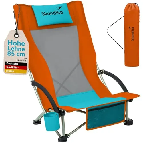 Skandika Strand Klappstuhl Beach - Camping-Möbel: Bequemer, leichter Strandstuhl mit atmungsaktivem Mesh und Getränkehalter für entspanntes Sitzen am Strand oder im Garten.