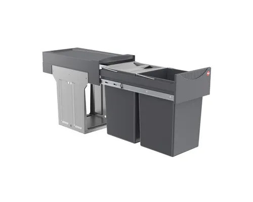 Hailo Abfallsammler 3666102 TA Swing Tandem 2x 15 L - Grau/Silber - Haushaltszubehör mit 2x 15 L Mülltrennsystem, inklusive Biodeckel. Ideal für einfache Mülltrennung und bequemes Entsorgen durch Vollauszug. Passend für Küchenunterschränke ab 30 cm.