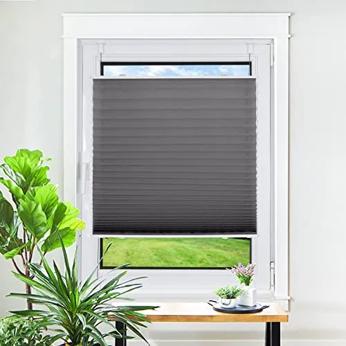 Homland Plissee ohne Bohren Klemmfix Anthrazit 120 x 85 cm(LxB), Plissees für Fenster und Tür, Jalousie Easyfix Plisseerollo mit Klemmträger Sonnenschutz und Sichtschutz lichtdurchlässig Rollo