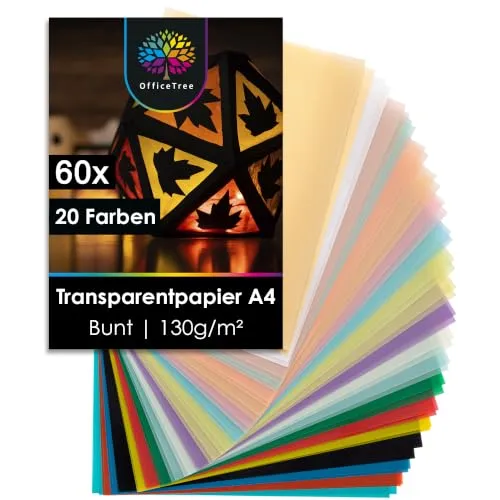 OfficeTree 60x Transparentpapier Bunt A4 – 20 Farben von OfficeTree