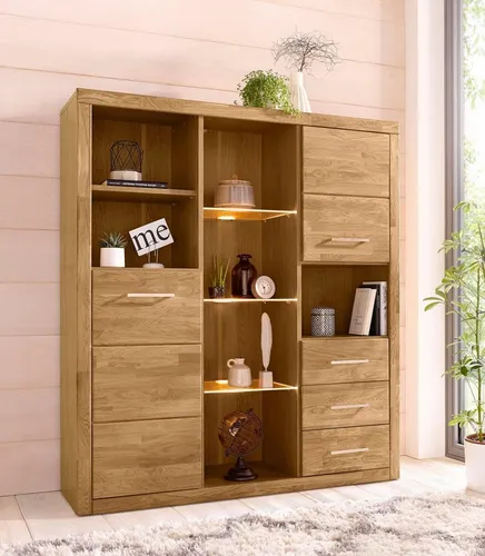 Home affaire Highboard Ribe, 130 cm, Eiche teilmassiv