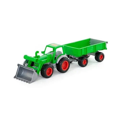 Wader Farmer Technic Traktor mit Frontlader und 2-Achs-Anhänger grün - Traktoren-Spielzeug für Kinder, realistische Funktionen mit beweglichem Anhänger für kreativen Spielspaß und Förderung von Kreativität und Feinmotorik.