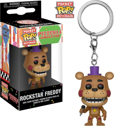 Funko Pocket Pop! Keychain: Rockstar Freddy Fazbear - Wackelkopffigur aus hochwertigem Vinyl – ideal für FNAF Pizza Simulator Fans und perfekte Ergänzung für Ihre Sammlung oder als Geschenk!