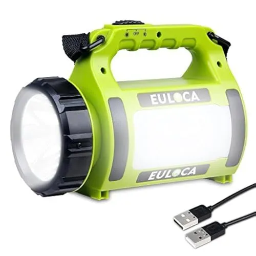 EULOCA LED Handscheinwerfer, Wiederaufladbare CREE Akku Handlampe mit 2600mAh Powerbank Camping Laterne, Dimmbare Taschenlampe inkl 5Lichtmodi, USB-Kabel für Notfall Camping usw