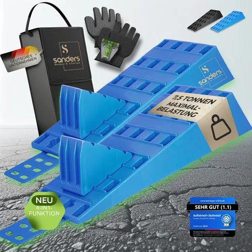 Sanders Auffahrkeile Wohnmobil - 2er Set Robuste Auffahrrampe - Wohnwagen - blau