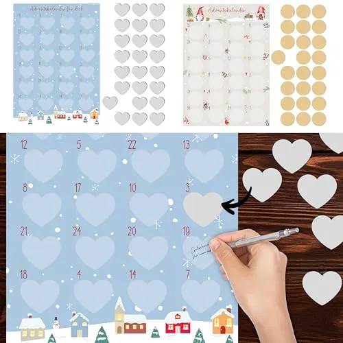 XXL Rubbel Adventskalender zum Aufhängen | 30x42x0,5cm Papier Kratzfolie Sticker 1-24 | Weihnachten Kalender (1 x XXL Rubbelkalender Aufhängen)
