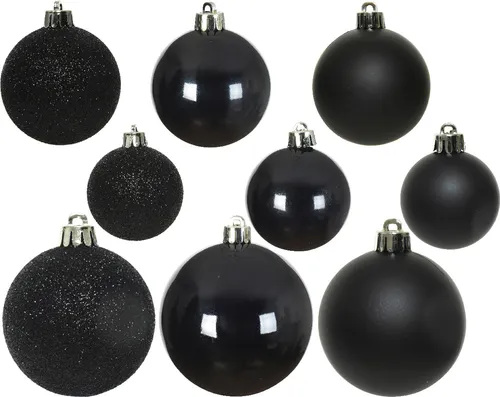 Weihnachtskugeln Kunststoff Mix 4-6cm 30er Set - Schwarz in schwarz von Christmas Decoration