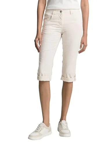 Tom Tailor Tapered Relaxed Fit Hose Beige 36 für Frauen - Stoffhose im Five-Pocket-Stil mit 3/4-Länge, aus 50% Bio-Baumwolle für hohen Komfort und einen zeitlosen Look. Ideal für sommerliche Outfits.