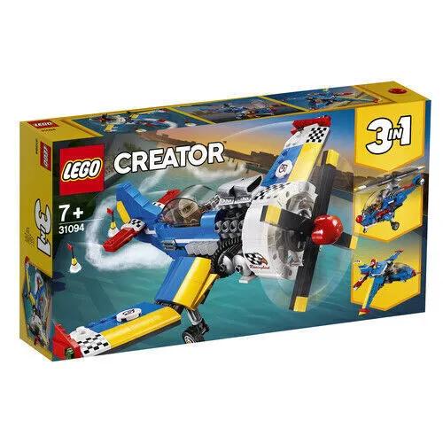 LEGO 31094 Creator 3-in-1 Bauset - Rennflugzeug, Hubschrauber oder Düsenjäger, mit Piloten-Minifigur und zahlreichen Details für kreative Flugabenteuer