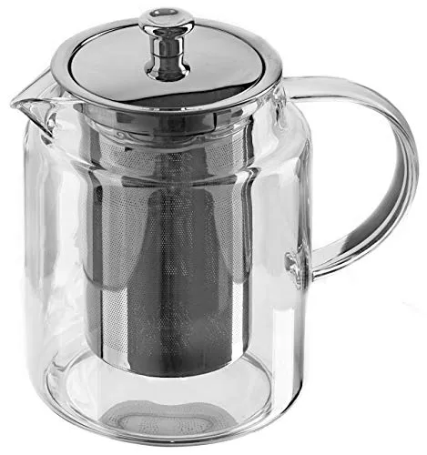 GGC Teekanne/Teezubereiter aus Glas mit Infuser Siebeinsatz (Edelstahlsieb) und Deckel I Glaskanne/Teebereiter ist ideal für Teeservice mit losem Grün- und Schwarz Tee geeignet I 1 Liter Glaskaraffe