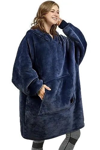 Kato Tirrinia Übergroße Warme Hoodie Sweatshirt Decke, Weiche Flanell Damen Deckenpullover, Komfortable Kapuzenpullover, Gemütlich Geschenke Decke für Erwachsene, Männer, Frauen, Teenager, Dunkelblau