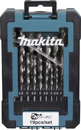 Makita Bohrer HSS-GS D-78352, 19-teiliges Set - Bohrmaschinenset für präzise Metallbohrungen, mit 19 HSS-Metallbohrern von 1-10 mm und geteilter Bohrspitze für hervorragende Ergebnisse, geliefert in praktischer Kunststoffbox.