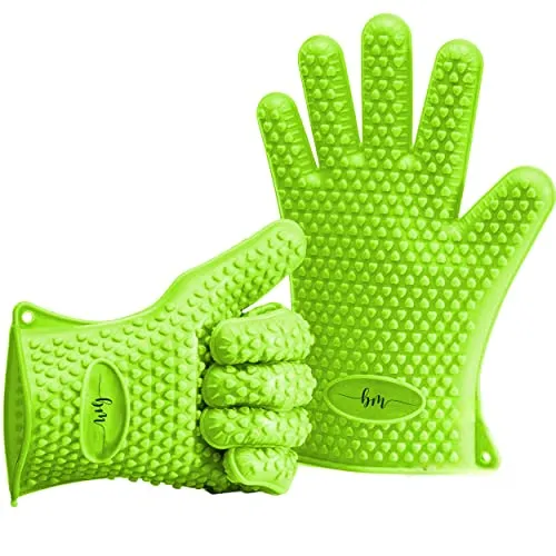 Belmalia 2 Backhandschuhe, Silikon, NEU: noch hitzebeständiger, Grillhandschuhe, Topflappen, Ofenhandschuhe Grün