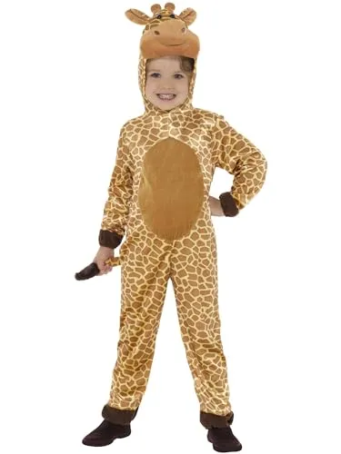 Smiffys Giraffen Kostüm für Kinder - Kostüme für Kinder, kuscheliger Kapuzen-Jumpsuit mit Schwanz für ein unvergessliches Karnevalserlebnis