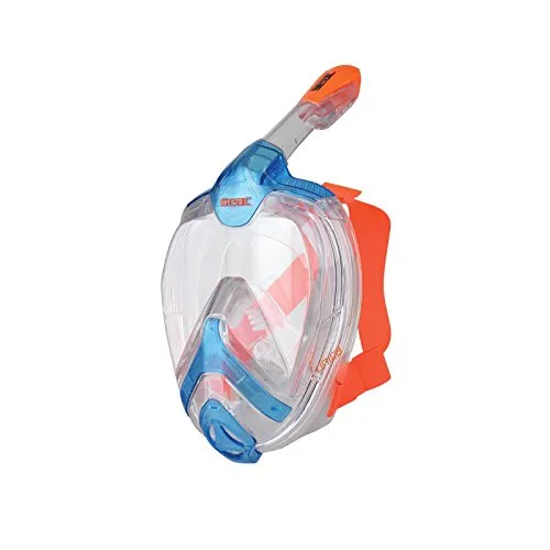 Seac Unica, Vollgesichtsmaske zum Schnorcheln, Vollgesichtsmaske mit 180° Sichtfeld, S/M, blau/orange