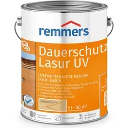Remmers Dauerschutz-Lasur UV farblos, 5 Liter - Lacke – Dauerhafter UV-Schutz für Holz im Außenbereich, auch für helle Farbtöne. Wetterbeständig und pflegeleicht, ideal für Fenster, Türen und Gartenhäuser.