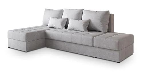 Masseno Ecksofa NORVI NV mit Schlaffunktion L-Form, Modern Sofa mit Bettkasten, Wohnzimmersofa, Couch, Soffa, Bettsofa, Couchgarnitur - Hellgrau, Neve 83