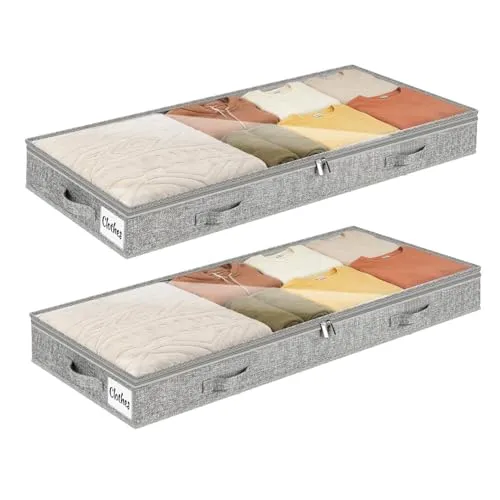 Stück Unterbett Aufbewahrungsbox,10cm hoch Unterbettkommode mit klarem Deckel, Faltbare Kleideraufbewahrung & Organisation für Kleidung, Bettdecken, ohne Innenstruktur, 4 Griffen & 2 Reißverschluss 2