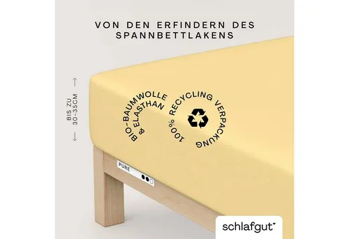 Schlafgut Spannbetttuch Pure, Gelb 140-160x200-220 cm - Bettlaken in Hellgelb, bügelfrei und klimaregulierend, ideal für Allergiker, pflegeleicht und aus umweltfreundlicher Produktion.