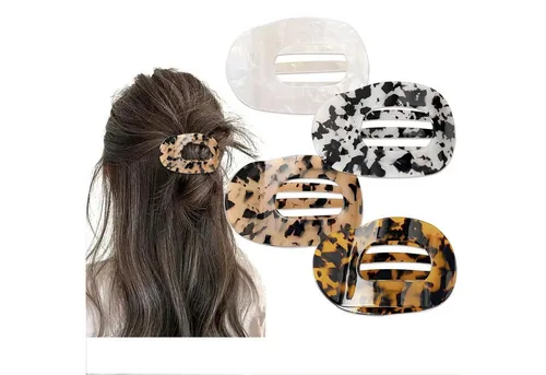 LuxusKollektion Haarklammer 4er Set Acetat Flache Haarklammern Leopard für Damen