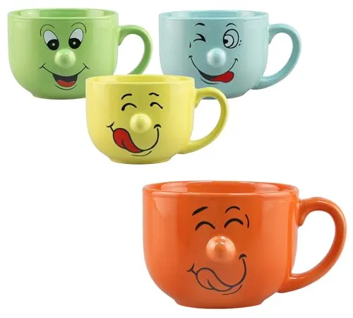 4-tlg. Set Lustige Tassen mit Gesicht - Kaffeetassen witzig - Kaffeebecher lustig - Tassen für Kinder - Becher Größe - Kindertassen - 500 ml