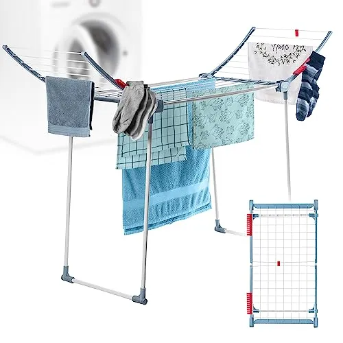 KADAX Wäscheständer mit 18m Trockenlänge - Stabiler Flügelwäschetrockner aus Edelstahl - Wäscheständer mit 18m Trockenfläche, klappbar und rutschfest, ideal für große Familien und lange Kleidungsstücke, Made in EU.