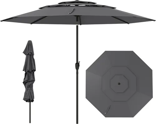 COSTWAY Sonnenschirm 300cm - Windfest und Neigbar - Genießen Sie entspannte Sommertage mit dem windfesten 300 cm Gartenschirm. Mit praktischer Kurbel und 3-lagigem, belüftetem Design bietet er optimalen Schatten und Stabilität für Ihren Außenbereich.