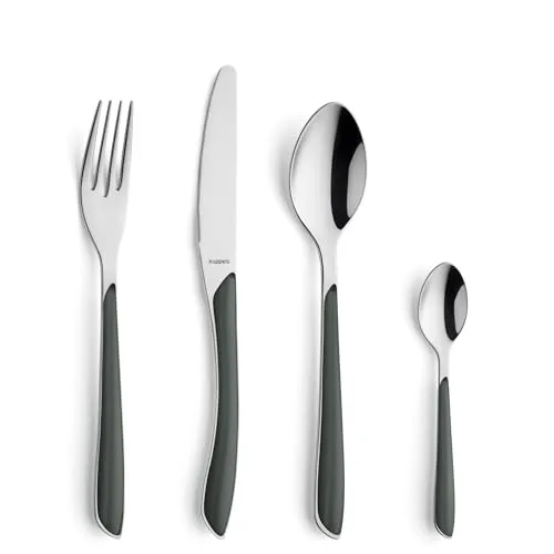 Kuppels Prisma Besteck Set für 6 Personen - 24-teiliges Besteckset aus rostfreiem Edelstahl mit stilvollen grauen Kunststoffgriffen. Ideal für jeden Esstisch und spülmaschinenfest für einfache Reinigung.