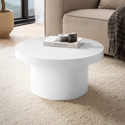FINEBUY Couchtisch FB107443 - Moderner Hochglanz Sofatisch - Couchtisch aus MDF, rund und in elegantem Weiß, ideal für kleine Räume mit einer maximalen Belastbarkeit von 30 kg.