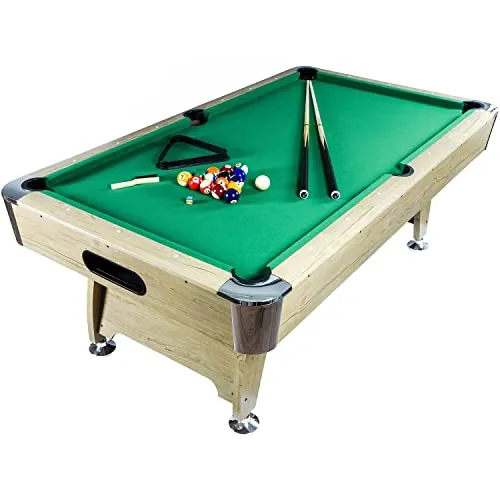 GAMES PLANET 8 ft Billardtisch Premium“ + Zubehör, 9 Farbvarianten, 244x132x82 cm (LxBxH), helles Holzdekor, grünes Tuch
