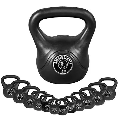 GORILLA SPORTS® Kettlebell - Einzeln 2kg - 20kg oder Set 17kg, 24kg, 30kg, 110kg, 113kg mit/ohne Ablage, Kunststoff - Kugelhantel, Kugelgewicht, Schwunghantel, Gewichten, Fitness, Krafttraining