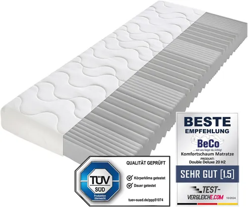 BeCo Komfortschaummatratze Double Deluxe 20 - Matratze mit 7 ergonomischen Liegezonen für optimale Druckentlastung und hervorragendes Schlafklima, ideal für Allergiker und bis 60°C waschbar.