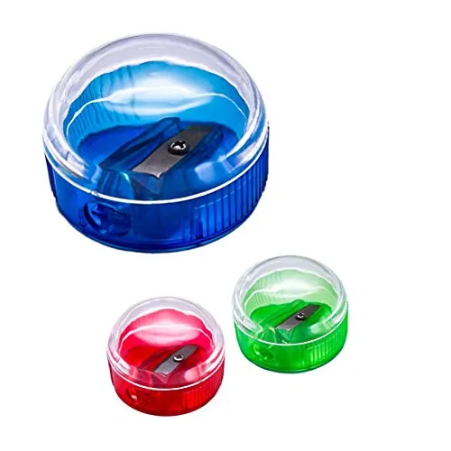 D.RECT Spitzer Bleistiftspitzer aus Kunststoff Single mit Behälter rund 12 Stück