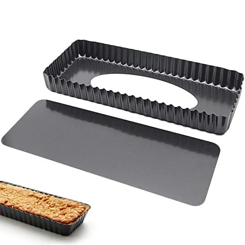 Quicheform Rechteckig Pie Form Backform Quicheform mit Hebeboden Kuchenform mit Wellenrand mit Entfernbarem Hebeboden aus Stahl Antihaftbeschichtung und Optimale Wärmeleitung 14 Zoll Schwarz