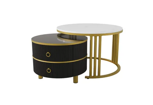 Odikalo 2-in-1 Couchtisch Beistelltisch mit Marmoroptik und 2 Schubladen