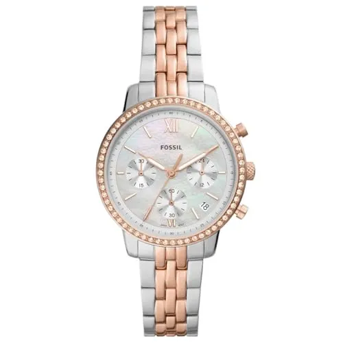 Fossil Damen Analog Quarz Uhr ES5279 - Elegante Armbanduhr für Damen mit Edelstahlarmband, wasserdicht bis 50 m – ideal für den Alltag und besondere Anlässe.