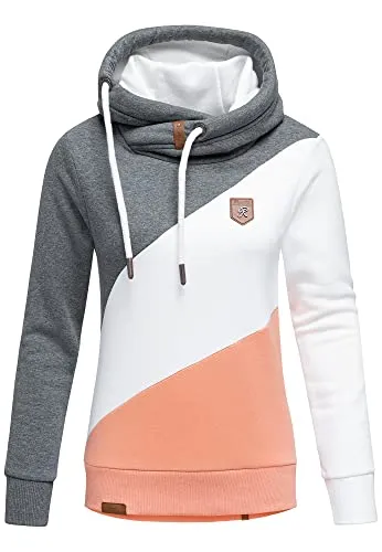 REPUBLIX Damen Kapuzenpullover Sweatjacke Pullover Hoodie Sweatshirt RD-008 Anthrazit/Weiß/Corall 3XL