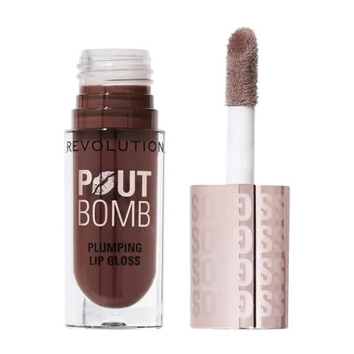 Revolution Beauty Pout Bomb Plumping Lip Gloss, Hochglanz für glänzende, vollere & pralle Lippen mit Hyaluronsäure & Peptiden, vegan & tierversuchsfrei, Espresso Cool Nude & Brown