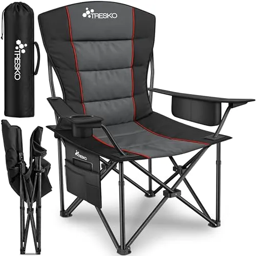 TRESKO Campingstuhl faltbar bis 150 kg - Robuster Klappstuhl mit Getränkehalter - Klappstühle - Ideal für Outdoor-Aktivitäten, mit integrierter Getränkehalterung und bis 150 kg belastbar, inklusive Tragetasche für einfachen Transport.