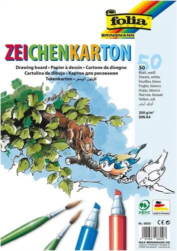 folia Zeichenkarton DIN A4 200 g/qm weiß 50 Blatt
