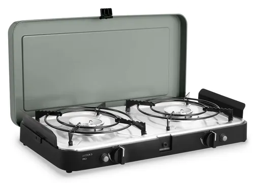 CADAC 2 Cook 3 Pro Stove 50 mbar - Campingkocher mit zwei unabhängigen Brennern für flexibles Kochen im Freien. Dank der automatischen Piezo-Zündung und rutschfesten Füße ist er sicher und einfach zu bedienen – ideal für jedes Outdoor-Abenteuer!