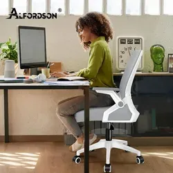 ALFORDSON Ergonomischer Bürodrehstuhl mit Lendenstütze – Komfortabel und Platzsparend - Ergonomischer Mittelhoher Drehstuhl mit atmungsaktivem Netzstoff und klappbaren Armlehnen. Ideal für Büro, Studium oder Schlafzimmer. Maximieren Sie Ihren Komfort mit einer stabilen Lendenstütze und hochwertiger Polsterung.