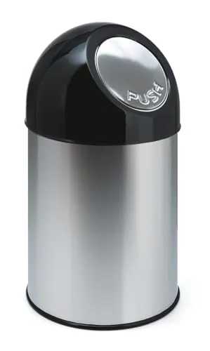 PROREGAL Klassischer Abfallbehälter mit Pushdeckel und Inneneimer | 30 Liter, HxBxT 56x31x31cm | Metall | Edelstahl